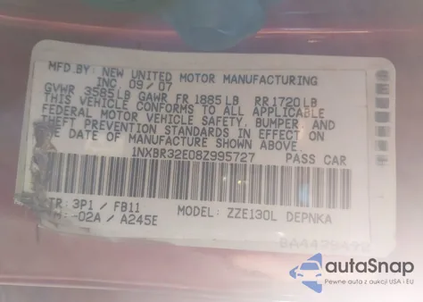 2008 Toyota Corolla Le z USA, uszkodzony, nr VIN 1NXBR32E08Z995727